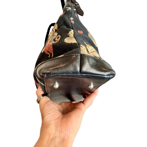 Brighton Vintage Tapestry Dog Tote with Leather Handles & Heart Charm Accents - Picture 6 of 11